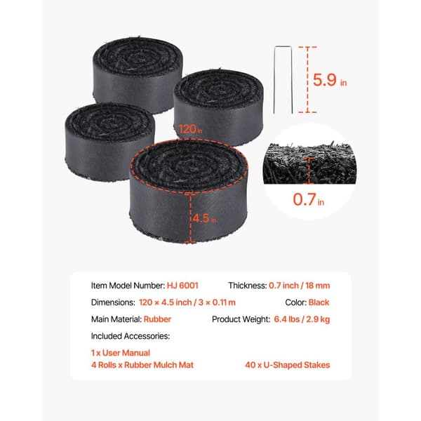 Gummimulchrulle 4-Pack, Landskapsarkitektur Matta 120x4,5 tum, Långvarig och Miljövänlig Gummimulchmatta