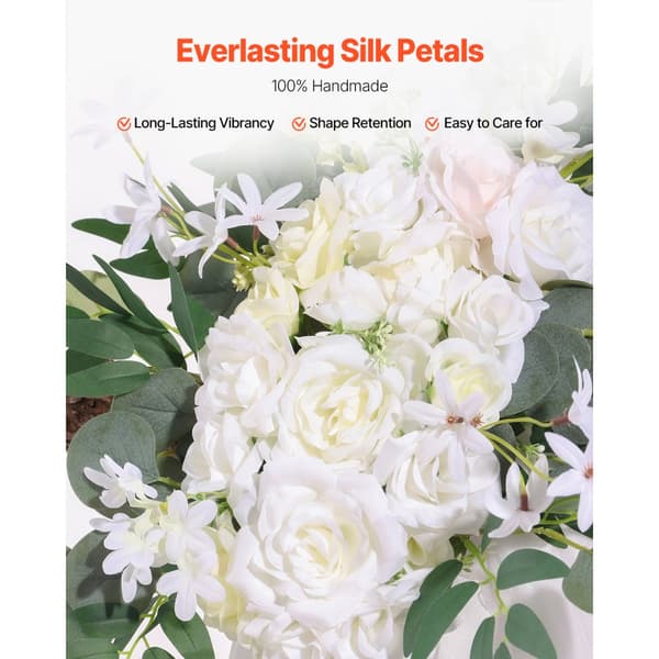 Kunstig Bryllupsbue Blomster Kit, Hvid, Inklusiv 2 Stk Blomster og 1 Stk Draperi