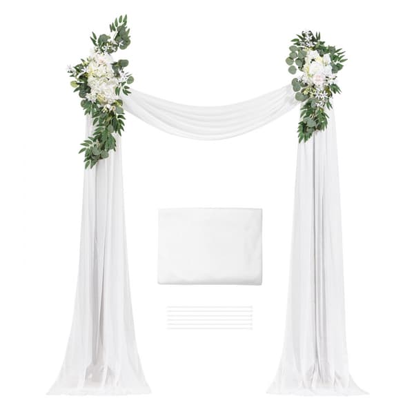 Kunstig Bryllupsbue Blomster Kit, Hvid, Inklusiv 2 Stk Blomster og 1 Stk Draperi