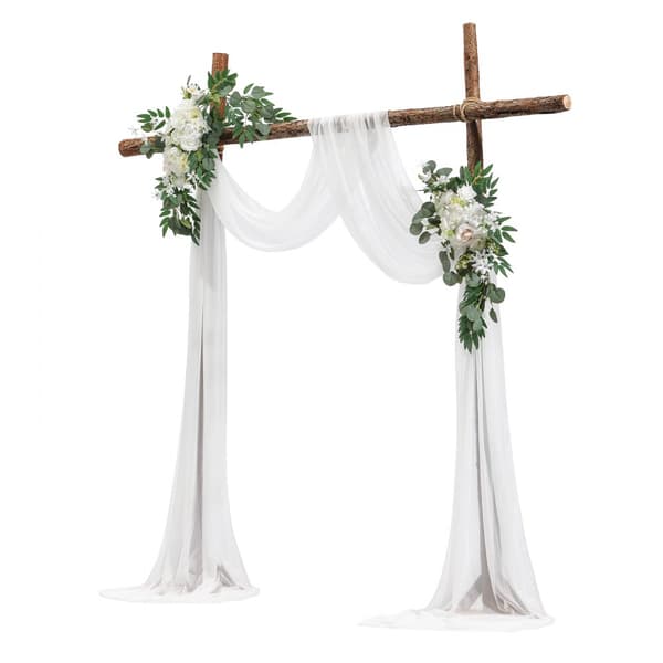 Kunstig Bryllupsbue Blomster Kit, Hvid, Inklusiv 2 Stk Blomster og 1 Stk Draperi