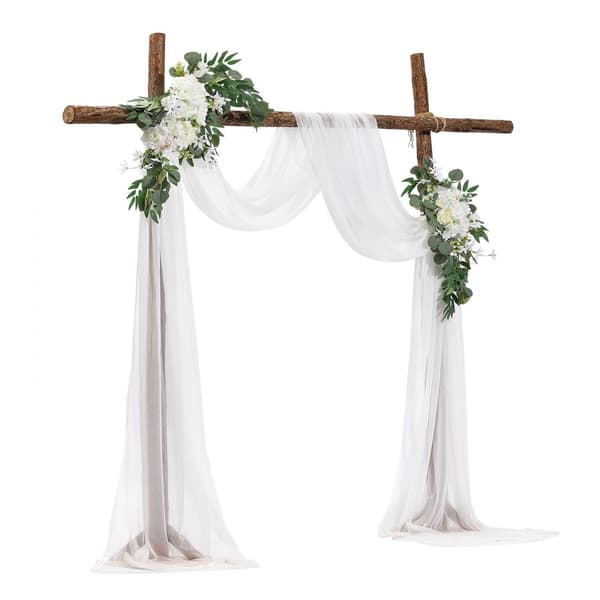 Kunstig Bryllupsbue Blomster Kit, Hvid, Inklusiv 2 Stk Blomster og 1 Stk Draperi