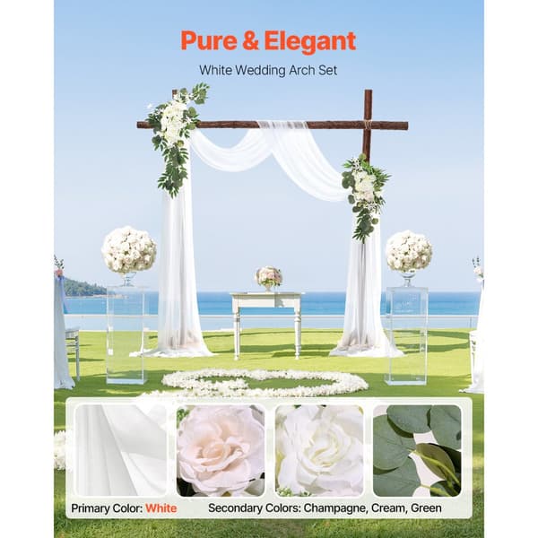Kunstig Bryllupsbue Blomster Kit, Hvid, Inklusiv 2 Stk Blomster og 1 Stk Draperi