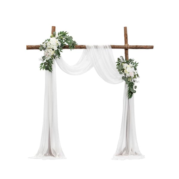 Kunstig Bryllupsbue Blomster Kit, Hvid, Inklusiv 2 Stk Blomster og 1 Stk Draperi