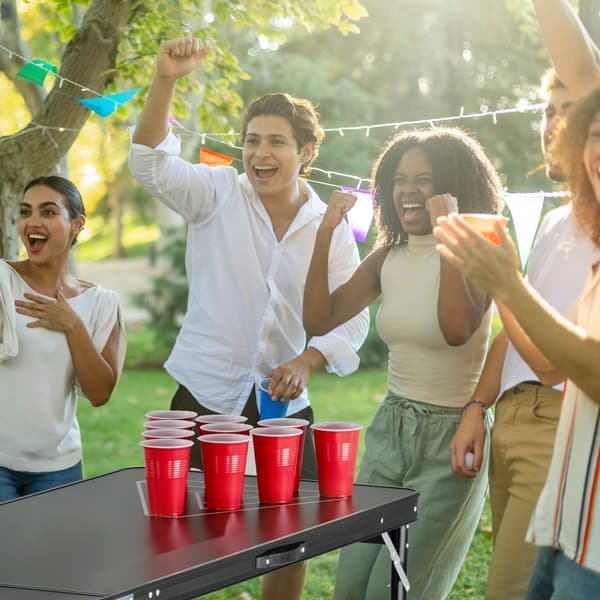 Beer Pong Pöytä 2,4 m, Taitettava Takaluukku, Juhlapeli Kantokahvalla