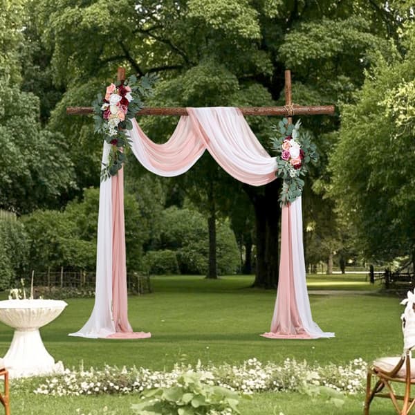 Kunstige Bryllupsbue Blomster Kit, Pink, Inkluderer 2 Stk Blomster, 2 Stk Draperinger