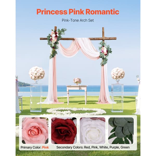 Kunstige Bryllupsbue Blomster Kit, Pink, Inkluderer 2 Stk Blomster, 2 Stk Draperinger