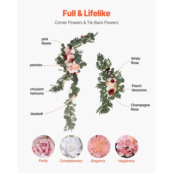Kunstige Bryllupsbue Blomsterkit, Pink, Med 2 Stk Blomster & 3 Stk Draperier