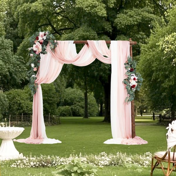 Kunstige Bryllupsbue Blomsterkit, Pink, Med 2 Stk Blomster & 3 Stk Draperier