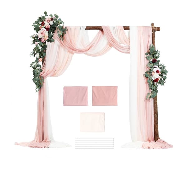 Kunstige Bryllupsbue Blomsterkit, Pink, Med 2 Stk Blomster & 3 Stk Draperier
