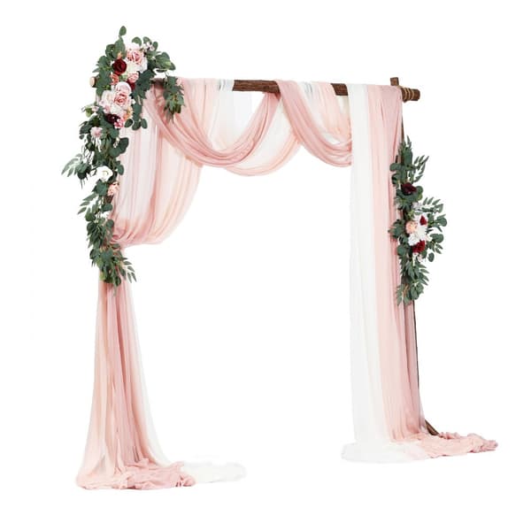 Kunstige Bryllupsbue Blomsterkit, Pink, Med 2 Stk Blomster & 3 Stk Draperier