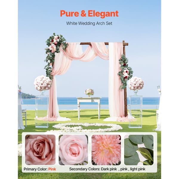 Kunstige Bryllupsbue Blomsterkit, Pink, Med 2 Stk Blomster & 3 Stk Draperier