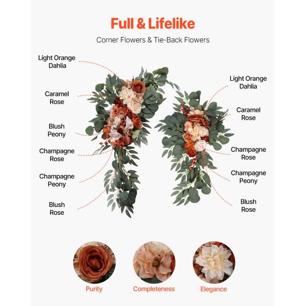 Artificiell Bröllopsbåge Kit, Orange Blommor, Inkluderar 2 St Blommor och 2 St Draperier