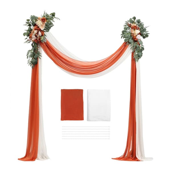 Artificiell Bröllopsbåge Kit, Orange Blommor, Inkluderar 2 St Blommor och 2 St Draperier