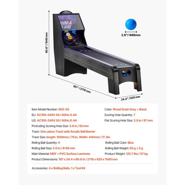 9 ft Roll & Score, Arkadspelbord, Elektronisk Målskytt, 4 Bollar, Perfekt för Spelrum