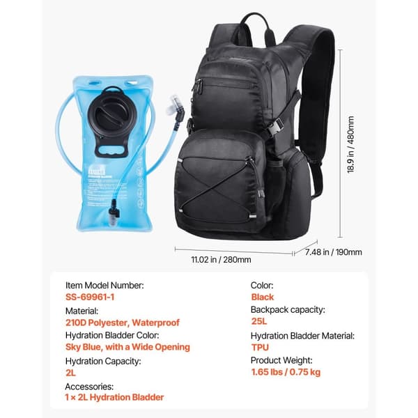 Hydraation Pack Reppu, 2L TPU Vesirakko, Patikointiin, Pyöräilyyn ja Campingille