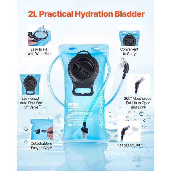 Hydraation Pack Reppu, 2L TPU Vesirakko, Patikointiin, Pyöräilyyn ja Campingille