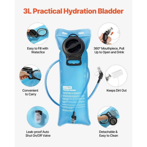 Taktisk Molle Hydration Pack Rygsæk, 3L TPU Vandblære, ideel til cykling og vandring