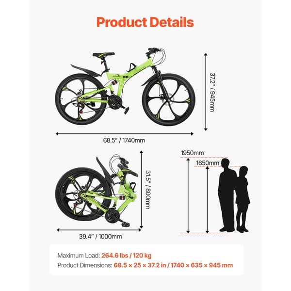 26 Foldbar Mountainbike, MTB Cykel, 21 Gear, Fuld Affjedring, Skivebremser