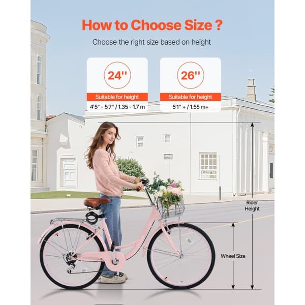 26-tommer Cruisercykel, 7-hastighed Pink Beach Cruiser, med Kurv