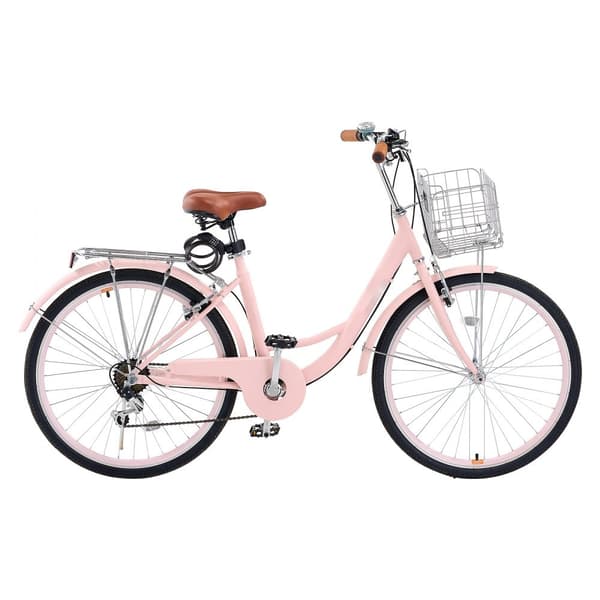 26-tommer Cruisercykel, 7-hastighed Pink Beach Cruiser, med Kurv