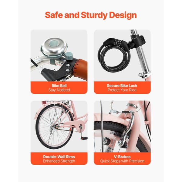26-Tommer Cruisercykel 1-Gear, Pink Strand Cruiser Cykel med Kurv