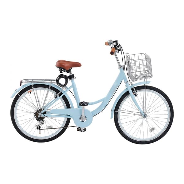 26-tuumainen Rantaristeilijä Cruiser Bike, 7-vaihteinen, vaaleansininen, korilla