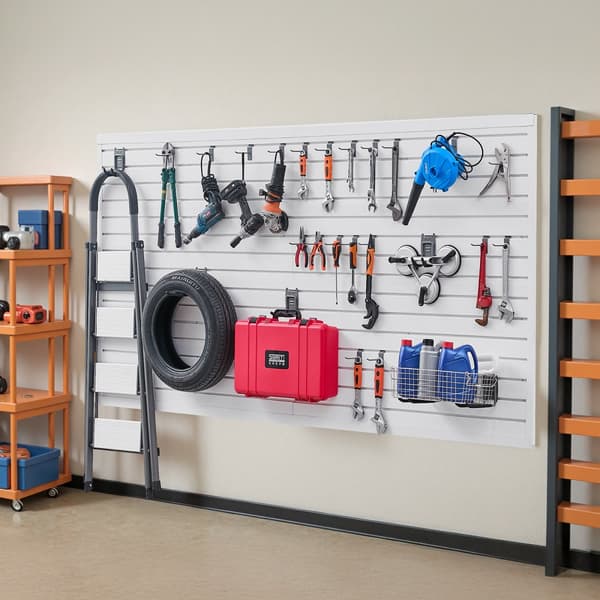 8x4 ft Lamelvægpanel PVC, Garage Lamelvæg Hvid, med Tilbehør