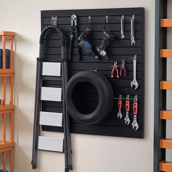 4x4 ft Lamelvægpanel, PVC Sort Garagepanel, Modulært Design, Nem Installation, Høj Holdbarhed
