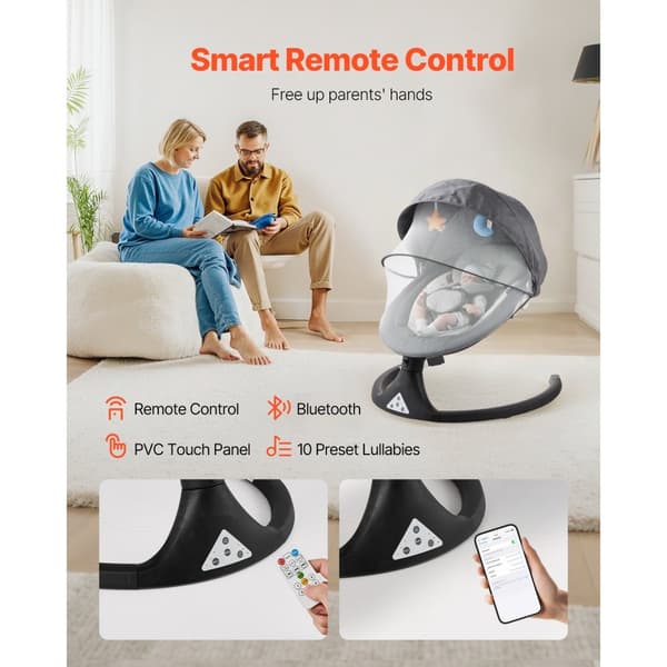 Spädbarnsbabygunga, 3 Sätespositioner, 5 Hastigheter, Fjärrkontroll, Bluetooth