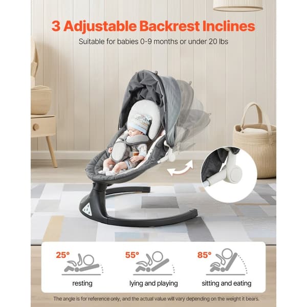 Spädbarnsbabygunga, 3 Sätespositioner, 5 Hastigheter, Fjärrkontroll, Bluetooth