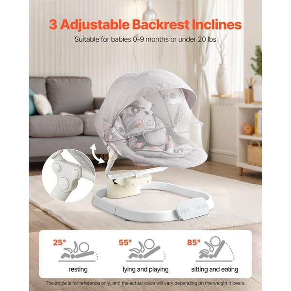 Spädbarns Babygunga, 3 Hastigheter, 3 Sätespositioner, Fjärrkontroll, Bluetooth-funktioner