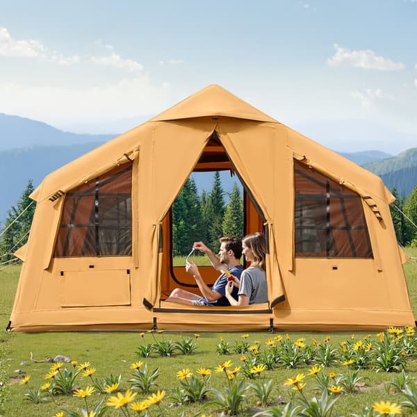 Oppusteligt Campingtelt, Glamping Telt til 8-12 Personer, med Pumpe, Nem Opsætning