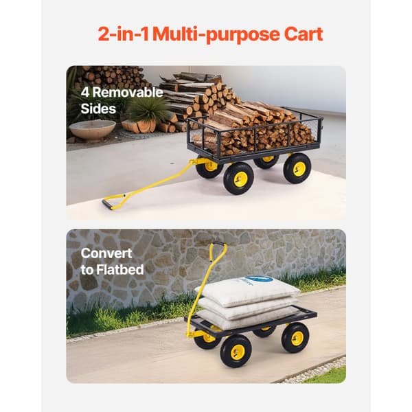 Stål Havevogn, 900lb Kapacitets, Heavy Duty Gårdsvogn, 10 tommer Dæk, Robust og Effektivt Design