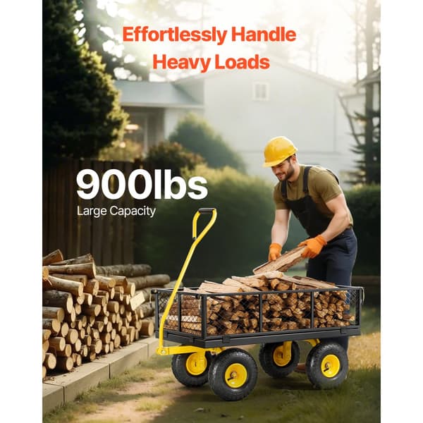 Stål Havevogn, 900lb Kapacitets, Heavy Duty Gårdsvogn, 10 tommer Dæk, Robust og Effektivt Design