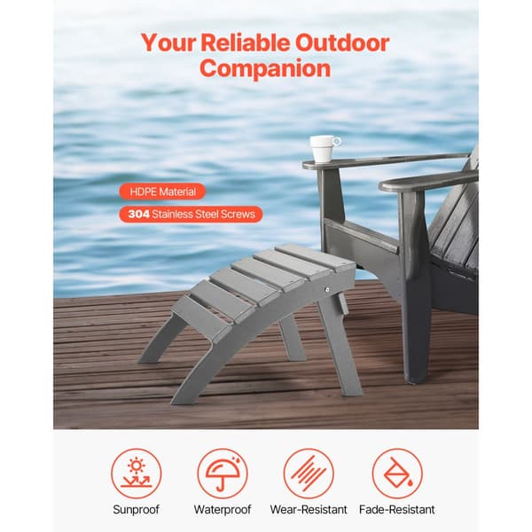 Adirondack Ottoman jalkatuki, 21,5 L x 18,9 W x 14,8 H tuumaa, kokoontaittuva harmaa HDPE