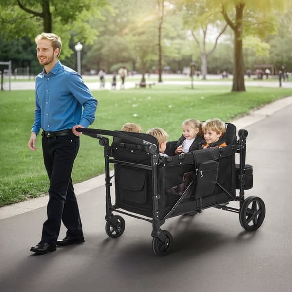 Vogn Klapvogn, Model for 4 Børn, Push Pull Sammenklappelig, 150 KG Lastkapacitet