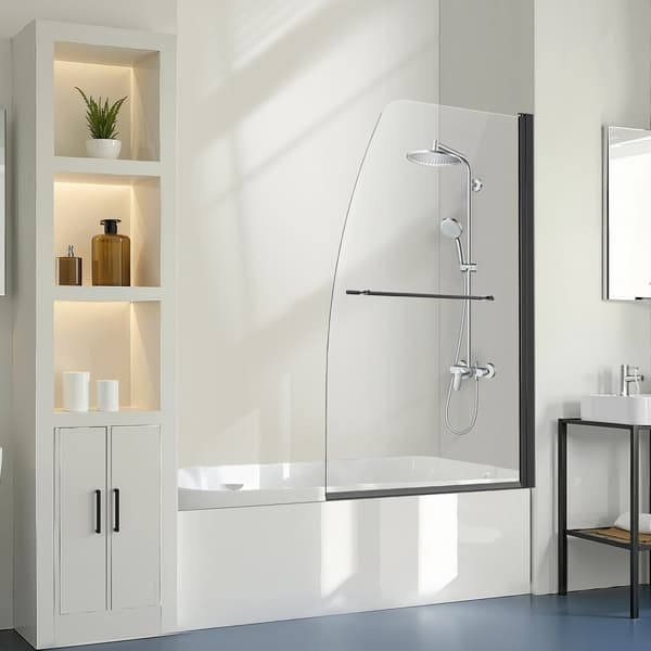 Brusedør til badekar, Rammeløs, 34 tommer B x 55 tommer H, 180° Drejelig dør