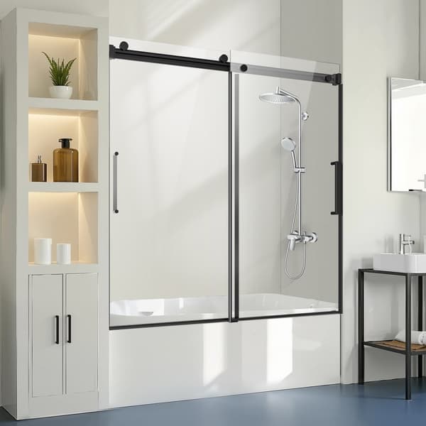 Rammeløs Skydedør til Badekar, 56-60 in.B x 60 in.H, Rammeløs Brusedør, Robust Design, Let Installation