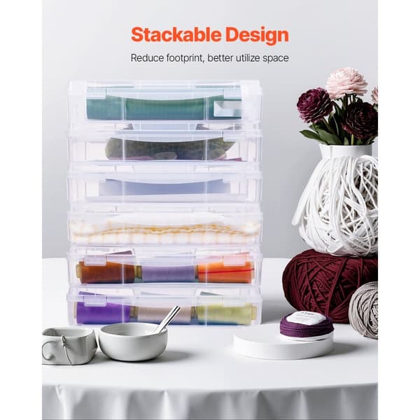 Scrapbook Paper -säilytys, 6 Pack pinottavat muovilaatikot, läpinäkyvää, koteloitava laatiko mallia