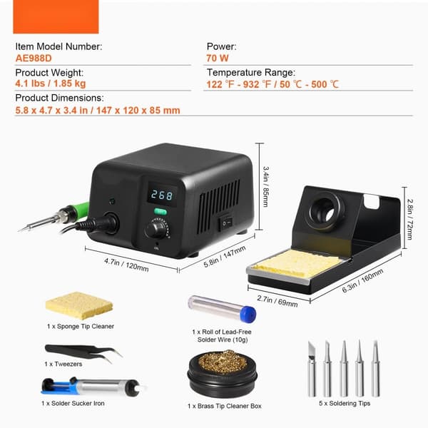 Juotosasema 70W, LCD-näyttö, juotosasemasarja, lämpötilan säätöalue 122°F-932°F