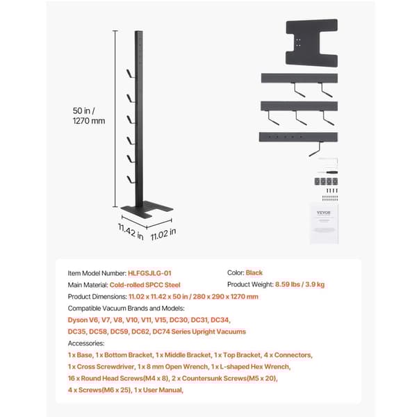 Dyson Multi-Modelsin Tyhjiöteline, Säilytysteline 6 Koukulla, Pidikealue