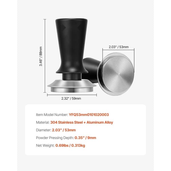 Espresso-tamper 53mm, Kaffe Tamper i rostfritt stål, med fjäderfunktion