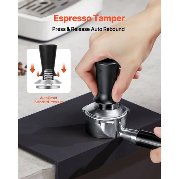 Espresso Tamper 53mm, Rustfrit Stål Kaffetamper, med Fjederfunktion