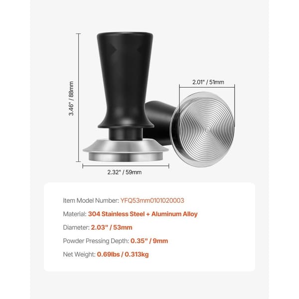 Espresso Tamper 51mm, Ruostumaton Teräs Kahvisumutin, Jousitoiminto