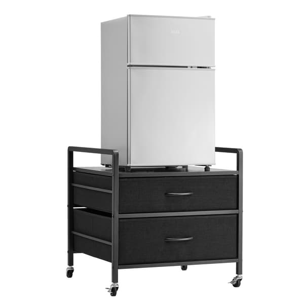 Mini Kylskåp Stativ, Svart Förvaringsbord, 2 Lådor, Bärkapacitet 80 Kg