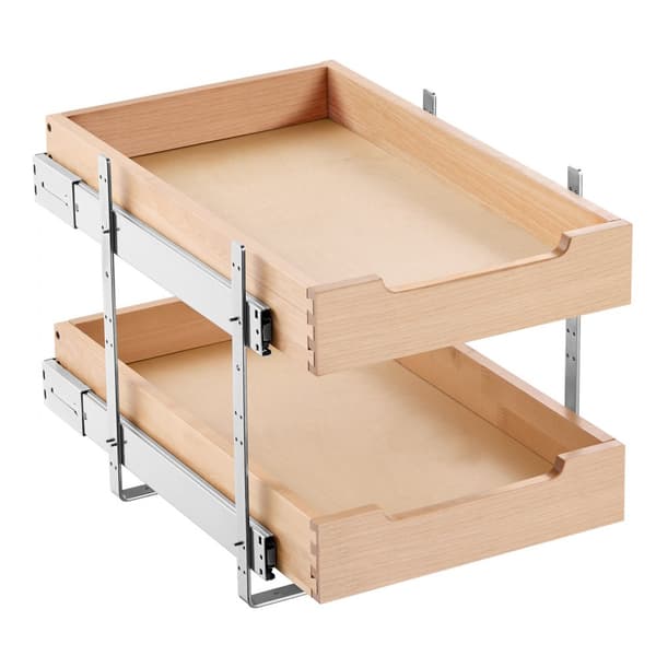 2-Tier Ulosvedettävä Kaappijärjestäjä, Pehmeästi Suljettava Ulosvedettävä Puulaatikko, 14L x 21S