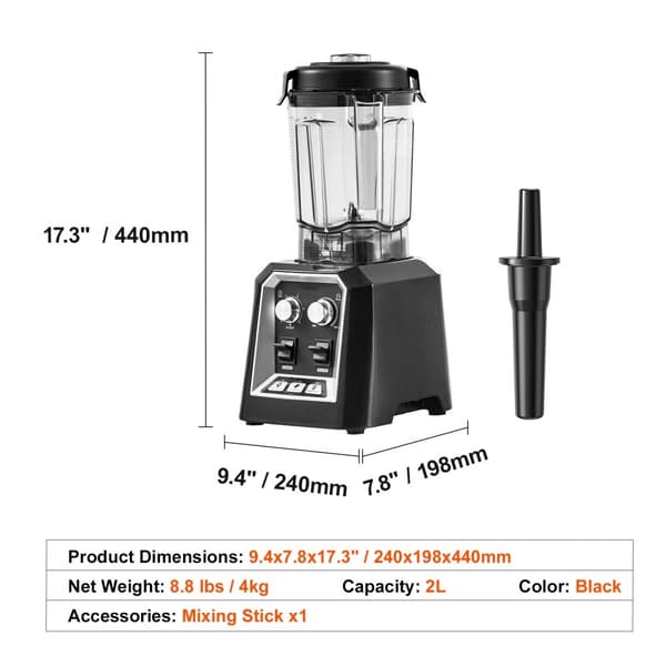 Professionell Blender Kommersiell, Bänkskiva Mixers 68 oz, Smoothies och Shakes