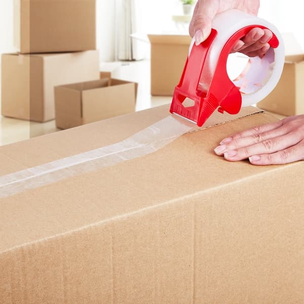 Pakningstape, 12 ruller 65 Yards, klar forsendelsestape med dispenser, 2,7 Mil tykkelse