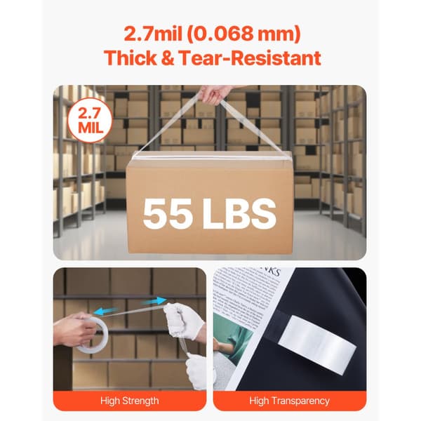 Packtejp 24 Rullar, 65 Yards, Heavy Duty Överlägsen 2,7 Mil, Genomskinlig Förpackningstejp