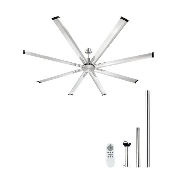 Aluminium Loftsventilator 213 cm, Uden Lys, Fjernbetjening, Børstet Nikkel Finish